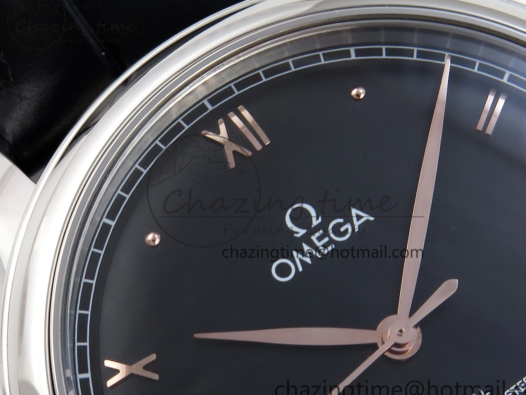 1218 TopPick De Ville Date SS MKF 1:1 Best Edition Black Dial Roman Marker on Black Leather Strap A 7743